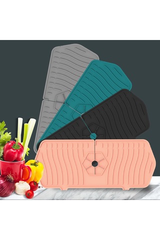 Yaleker Silikon Lavabo Matı - Su Toplama Ve Tıraşaklı Desenli, Mutfak/banyo Lavaboları İçin, Kuru Ve Temiz Tezgahlar, 37x14cm Pembe