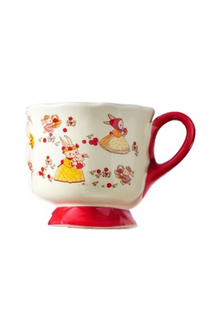 Sevimli Tavşan Karikatür Desenli Seramik Kupa 1982 Kırmızı
