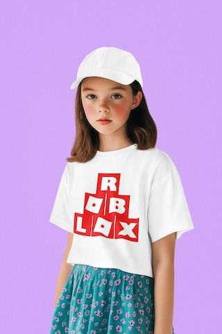 Sevbano Tasarım Roblox Baskılı Unisex Oyun Çocuk Tişört 1-12 Yaş Beyaz