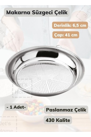 Makarna Süzgeci 41 Cm Paslanmaz Çelik Süzgeç İnce Metalik Gri