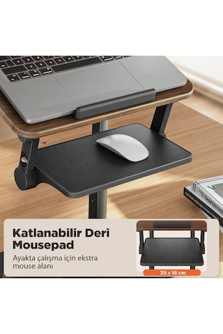 Bix Saiji D8 Ergonomik Laptop Standı Ahşap Yüzey Fare Platformlu Yükseklik Ayarlı Katlanabilir 11-17 İnç Dizüstü Bilgisayar Standı