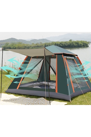 Tam Otomatik Su Ve Rüzgar Geçirmez Gölgelikli Tenteli 4-6 Kişilik Kamp Çadırı 240 240 155cm Yeşil