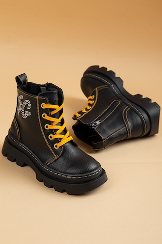 ŞirinGenç Ortopedik Bağlı Fermuarlı Deri Sarı Kız Çocuk Bot-2132 Sarı