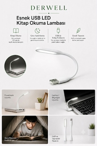 Esnek Usb Led Kitap Okuma Lambası Taşınabilir Mini Masa Üstü Gece Lambası Laptop Bilgisayar Uyumlu Bükülebilir Göz Yormayan Aydınlatma Işığı Şarjlı Powerbank U