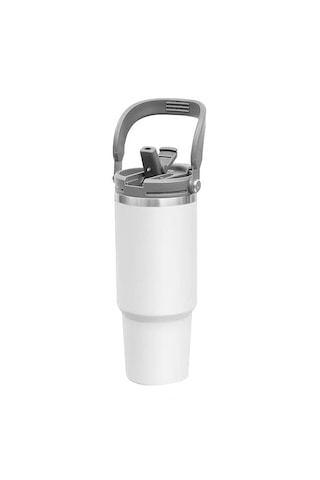 Forzacase 900 Ml Paslanmaz Çelik Pipetli Ve Kilit Kapaklı Kulplu Termos 6 Saat Sıcak/soğuk - Fc1180 Beyaz
