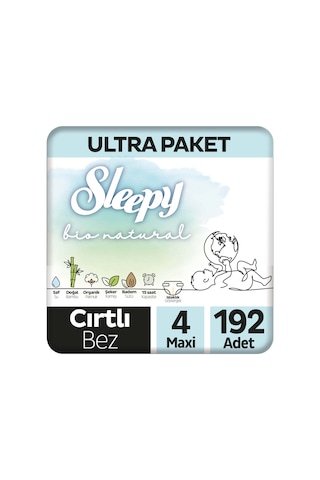 Sleepy Bio Natural Bebek Bezi 4 Numara Maxi Ultra Paket 192 Adet 4'lü