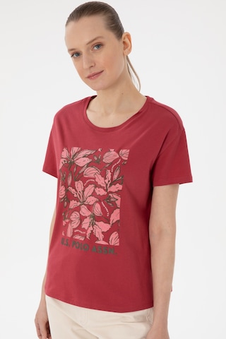 U.S. Polo Assn. Kadın Vişne Desenli Bisiklet Yaka Tişört 50299765-VR223