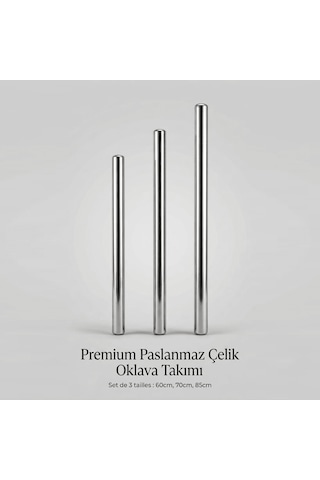 3'lü Paslanmaz Çelik Oklava Seti / 60, 70, 85 Cm