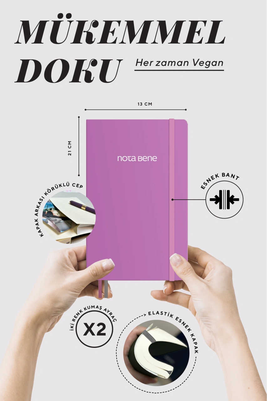 Nota Bene Classic Esnek Kapak Defter, 13x21 Cm, Çizgili Pembe