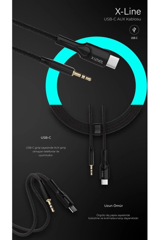 X-level Xcc-8864 Usb-c To Aux 3.5mm Ses Kablosu Aliminyum 1 Metre Siyah