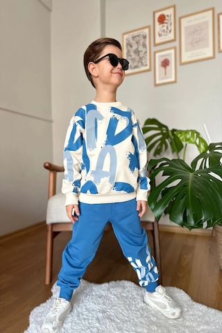 Harf Desenli Mavi Renk Erkek Çocuk Eşofman Takım Mavi