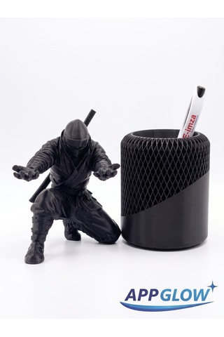 Ninja Figürlü Kalem Standı Ve Petek Masaüstü Kalemlik Seti 2'li Siyah