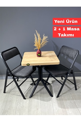 Mercan Safir 2 Kişilik Kare Mutfak Yemek Masası Takımı 2+1 Keten Gri 60 Cm Safir Gri 2'li