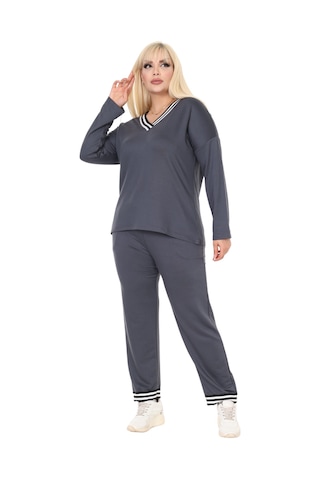 Melsay Butik Antrasit V Yaka Yakası Şerit Detaylı Eşofman Takımı Antrasit