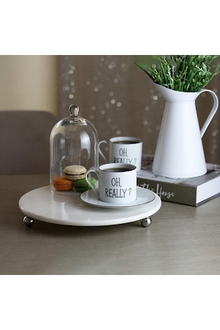 Akayev Mermer Beyaz 28 CM Gümüş Boncuk Ayak Yuvarlak Sunumluk