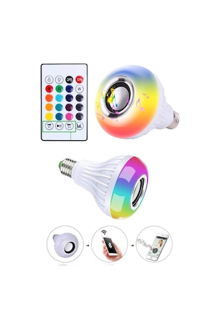 Kumandalı - 646 - Rgb Led Işık Bluetooth Hoparlör Ses Lambası - Csmo-tex - Renkli Ampul