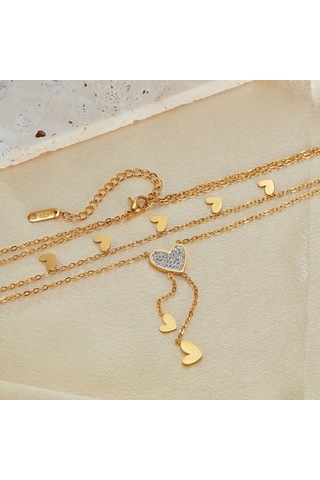 Sones Opk Gx2438 Paslanmaz Çelik Yığılmış Püskül Kalp Kolye Altın