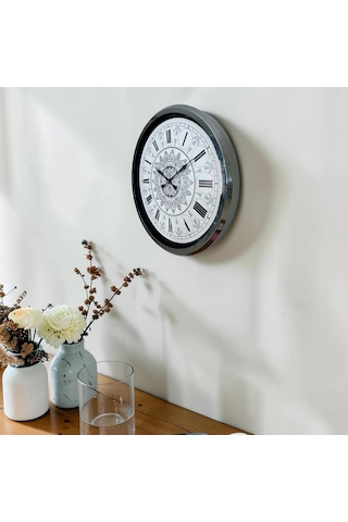 Krom Motifli Dekoratif 52 Cm Metal Duvar Saati Çok Renkli