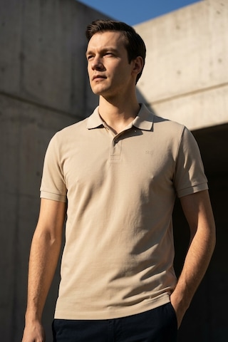 Süvari Slim Fit Düz Baskısız Pike Düğmeli Polo Yaka Nefes Alabilen T-shirt Bej