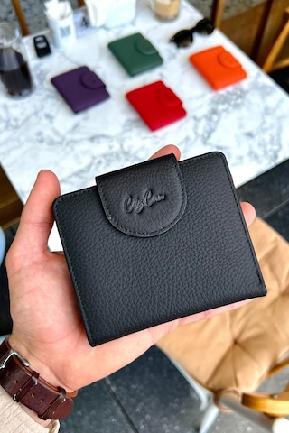 Premium Gift Rose Box - Miosa Siyah Hakiki Deri Kadın Cüzdan Siyah Gül Kutusu Siyah