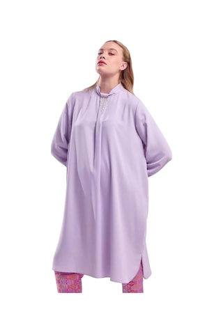 Kayra İşlemeli Dik Yaka Tunik Lila Lila
