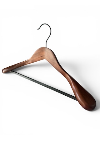 Ahşap Askı, Kalın Omuz Formlu Takım Elbise Askısı, Ceket Askısı, Ceviz Renk, 5 Adet, 45 Cm
