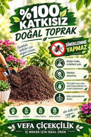 Vefa Çiçekçilik 4 Litre %100 Katkısız Doğal Toprak Elenmiş Saksı Toprağı Minimum Sineklenme Ve Kök Çürümesi Riski İç Mekân Bitkileri İçin