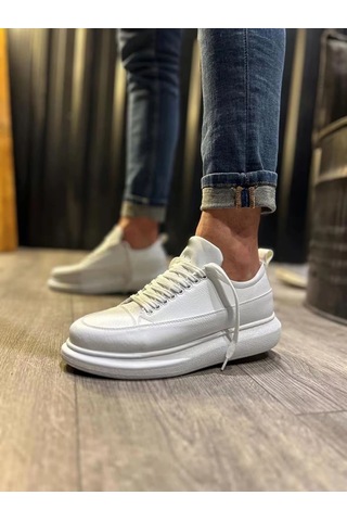 Mevese Meverk Cilt Erkek Sneaker Ayakkabı Kalın Taban Günlük Beyaz