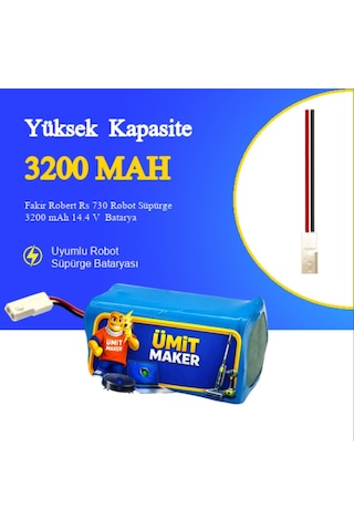 Fakir Robert Rs 730 Robot Süpürge 3200 Mah 14.4 V Yanmaz Batarya Uyumlu Uzun Ömürlü, Yüksek Performans Pil