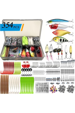 Valkyrie 354 Parça Balık Olta İğne Yem Seti Rapala Kurşun İğne Silikon Kaşık Çantalı Komple Set
