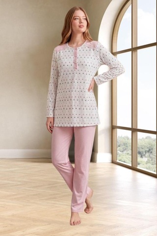 Mecit Pijama Mecit 6358 Pembe Kadın Uzun Sabahlıklı Pijama Takımı