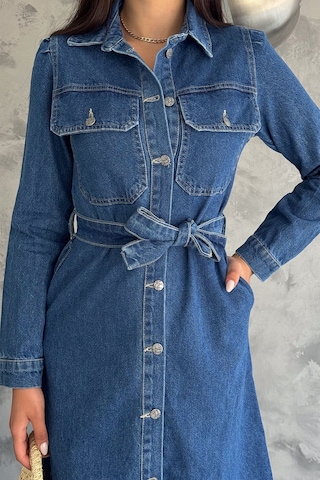 Noa & Noa Kadın Kuşaklı Düğmeli Denim Elbise Yapılandırılmış & Şehirli Stil Mavi
