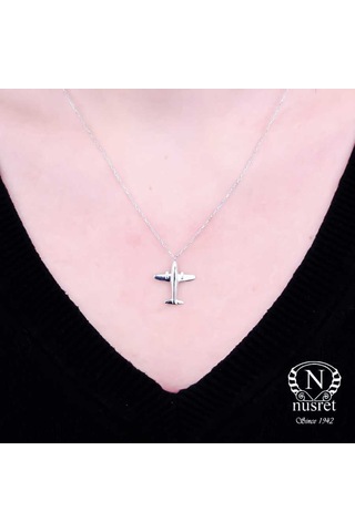 925 Ayar Gümüş Uçak Kolye, Beyaz 77170769