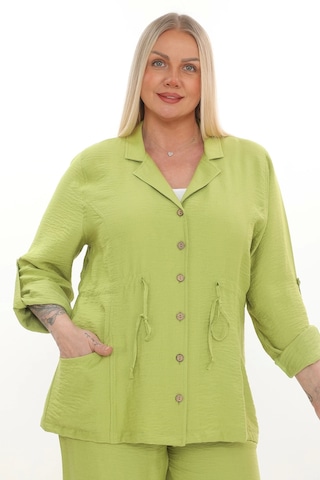 Lady Majestic Büyük Beden Viscose Cepli Ceket Fıstık Yeşili