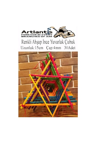 Renkli İnce Ahşap Yuvarlak Çubuk 15 Cm 30 Lu 1 Paket Okul Öncesi Sınıf Tasarım Etkinlik Hobi