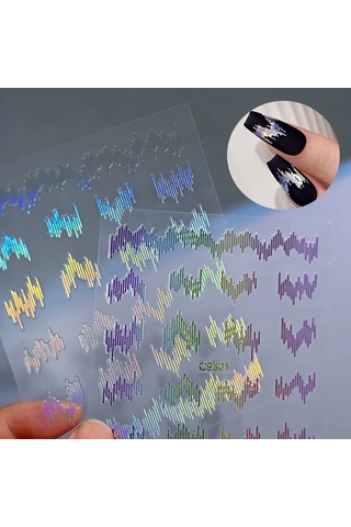 6 Adet/takım Parlak Yansıtıcı Tırnak Etiket Altın Gümüş Aurora Dalga Hatları 3d Kendinden Yapışkanlı Nail Art Çıkartması Tasarım Manikür Aracı Açık Gri