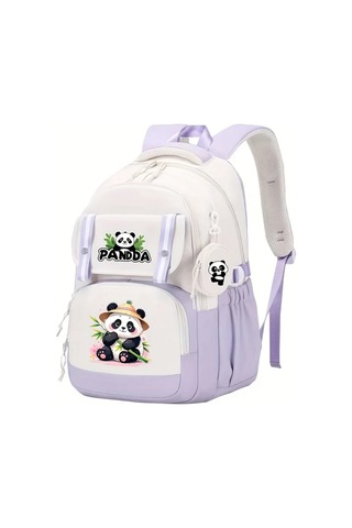 Wangxi Kahverengi Panda Desenli Günlük Geniş Kapasiteli Çok Cepli Fermuarlı Ayarlanabilir Askılı Hafif Sırt Çantası Kahverengi