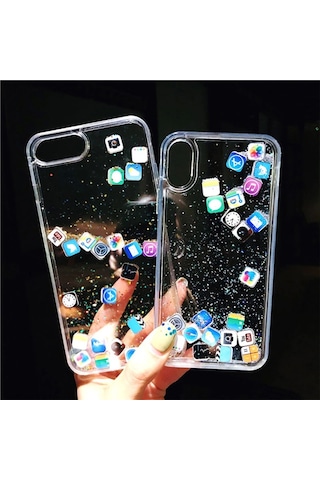 Teknomoda Apple iPhone 6 / 6S Kilif Simli Sulu Uyumlu iOS Menü Ikon Silikon 537097938