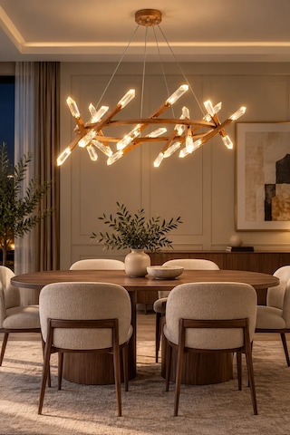 Modern Premium Ahşap Ledli Sarkıt Aydınlatma Lüks Salon Otel Yemek Odası Avizesi 55w 3000k Beyaz
