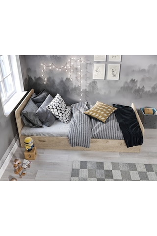 Tek Kişilik Modern Meşe MDF Karyola - 100cm x 200cm Ölçülerinde