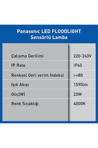 Ayrex Led Projektör Sensorlü, Gün Işığı 20w 1590lm 4000k