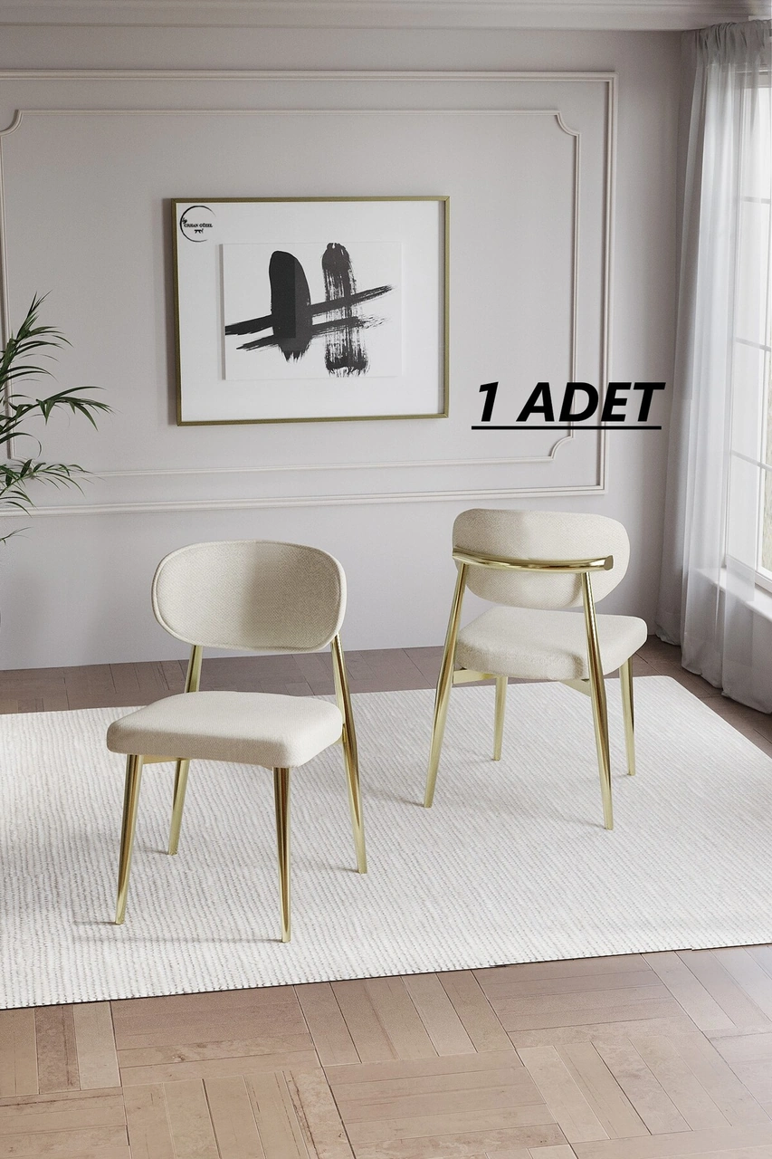 Bohem Polo Mutfak Sandalyesi Gold Krem