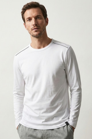 Elemge %100 Pamuk Süprem Uzun Kollu Pijama Üstü Erkek T-shirt Compact Penye Rahat Kalıp Tok Kumaş Beyaz
