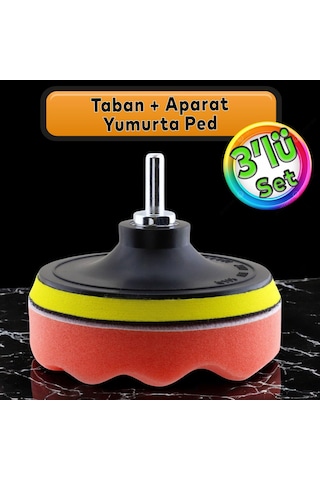 Oto Araç Araba Pasta Cila Polisaj Yumurta Ped + 115 Mm Taban + Matkap Adaptörü Parlatıcı Çizik Giderici 3'lü Set