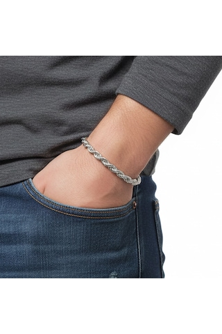 Premium Rope Halat Çelik Zincir Bileklik 6mm 3183czb2d8 - 20 Cm - Siyah Renk Siyah