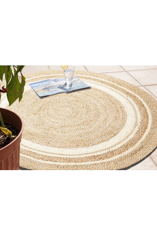 Eko Halı Juno Ech 01R Natural Whıte El Dokuma Naturel Jüt Hasır Halı - 120X120