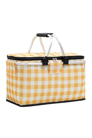 Büyük Kapasiteli Katlanabilir Yalıtımlı Piknik Çantası-sarı Ekose Sarı