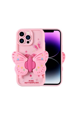 Apple Uyumlu iPhone 14 Pro Max Kılıf Kamera Korumalı Figür Tasarımlı Zore Kapya Kapak Pembe Açık