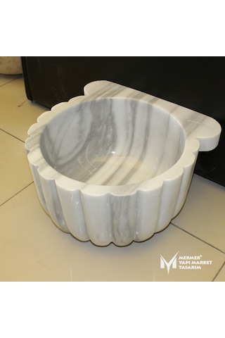 Marmara Beyaz Mermer Ince Dilimli Kulaksız Kurna