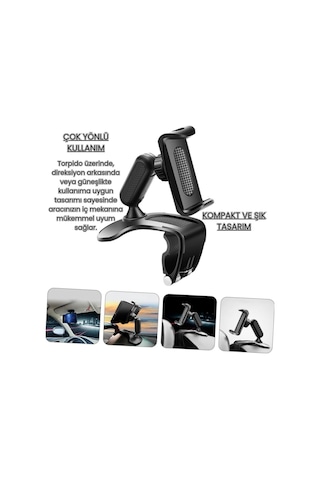Polham 360 Derece Dönebilen Gösterge Paneli Üzeri Telefon Tutucu, Güneşlik Ve Gösterge Panel Uyumlu